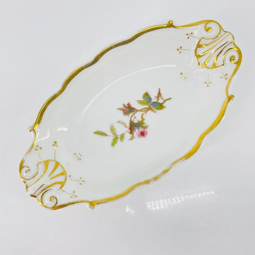 Haviland & Co. Limoges France Floral Gilded Porcelain Signed Dish Gold Lined VTG